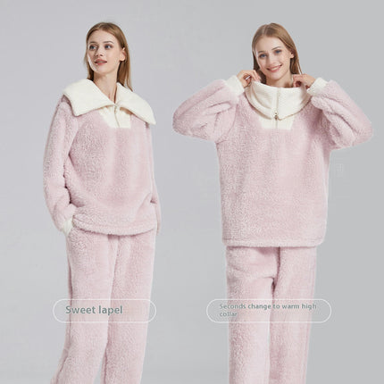 Women's Fluffy Pajamas Set Winter Warm Fleece Pjs Set Fuzzy Lounge Set