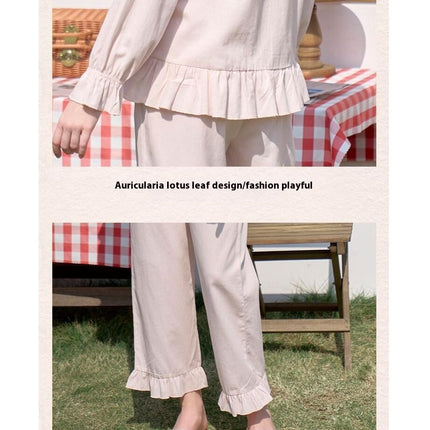 Casual Vintage Style Cotton Pajamas for Women Top and Pants Set 2 Piece