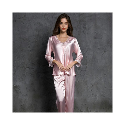 Women's Satin Pajama Set Long Sleeve Sleepwear with Long Pant Soft Pjs Set