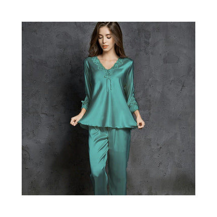 Women's Satin Pajama Set Long Sleeve Sleepwear with Long Pant Soft Pjs Set