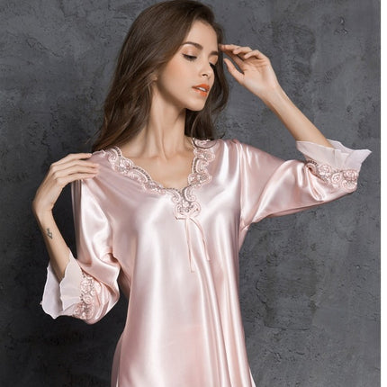 Women's Satin Pajama Set Long Sleeve Sleepwear with Long Pant Soft Pjs Set