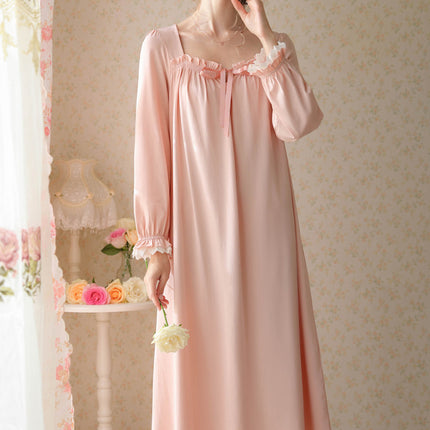 Women's Vintage Victorian Sleepwear Long Sleeve Nightgown Pajamas Nightwear Lounge Dress