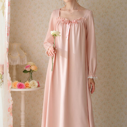 Women's Vintage Victorian Sleepwear Long Sleeve Nightgown Pajamas Nightwear Lounge Dress