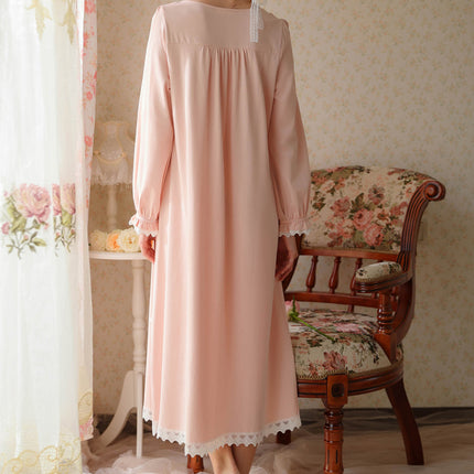 Women's Vintage Victorian Sleepwear Long Sleeve Nightgown Pajamas Nightwear Lounge Dress