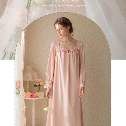 Women's Vintage Victorian Sleepwear Long Sleeve Nightgown Pajamas Nightwear Lounge Dress