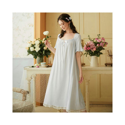 Women's Vintage Victorian Sleepwear Short Sleeve Nightgown Pajamas Lounge Dress