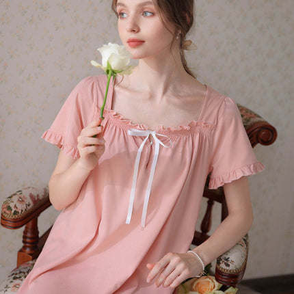 Women's Vintage Victorian Sleepwear Short Sleeve Nightgown Pajamas Lounge Dress