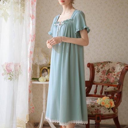 Women's Vintage Victorian Sleepwear Short Sleeve Nightgown Pajamas Lounge Dress