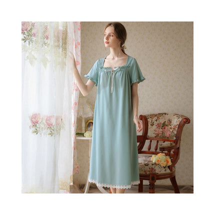 Women's Vintage Victorian Sleepwear Short Sleeve Nightgown Pajamas Lounge Dress