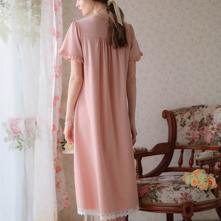 Women's Vintage Victorian Sleepwear Short Sleeve Nightgown Pajamas Lounge Dress