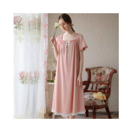 Women's Vintage Victorian Sleepwear Short Sleeve Nightgown Pajamas Lounge Dress