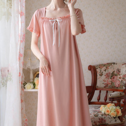 Women's Vintage Victorian Sleepwear Short Sleeve Nightgown Pajamas Lounge Dress