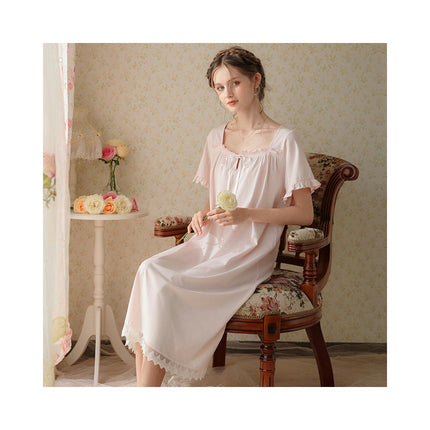 Women's Vintage Victorian Sleepwear Short Sleeve Nightgown Pajamas Lounge Dress