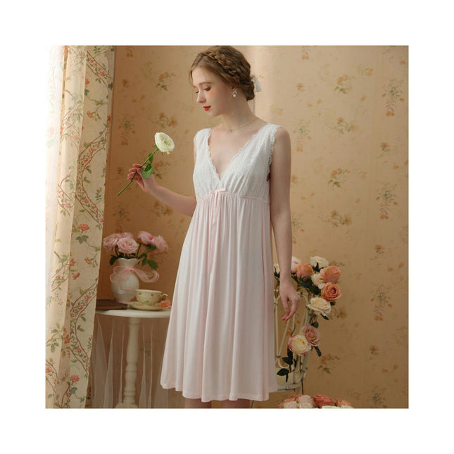 Women's Nightgowns V Neck Sleeveless Night gown Soft Ladies Nightdress