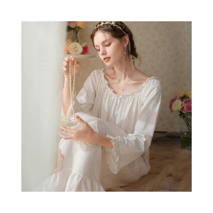 Women Nightgown Long Sleeve Sleepwear Victorian Princess Style Vintage Nightdress