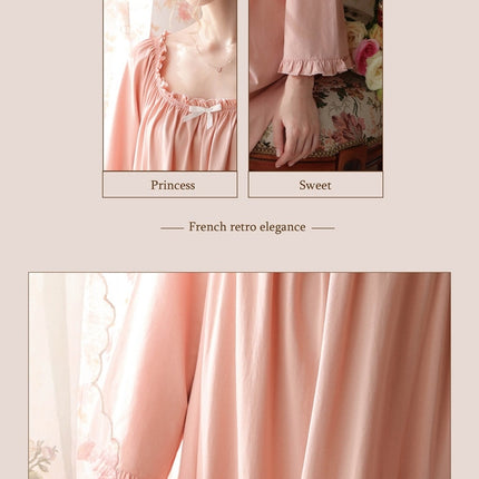 Women Nightgown Long Sleeve Sleepwear Victorian Princess Style Vintage Nightdress