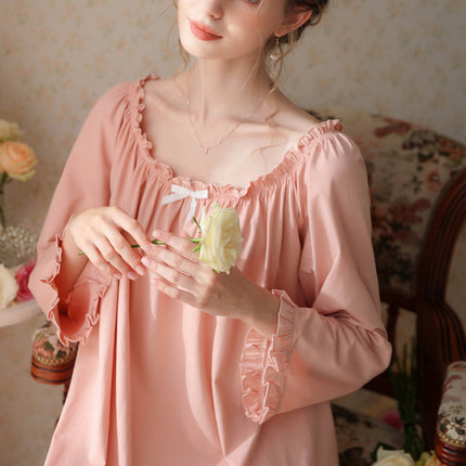 Women Nightgown Long Sleeve Sleepwear Victorian Princess Style Vintage Nightdress