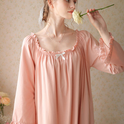 Women Nightgown Long Sleeve Sleepwear Victorian Princess Style Vintage Nightdress