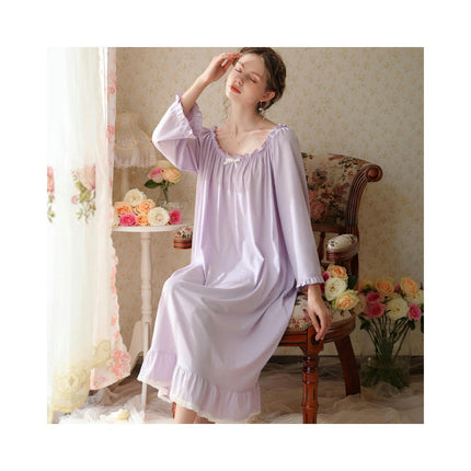 Women Nightgown Long Sleeve Sleepwear Victorian Princess Style Vintage Nightdress