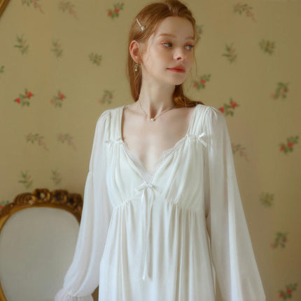 Women's Nightgown Vintage Sleepwear Long Sleeve V Neck Nightdress