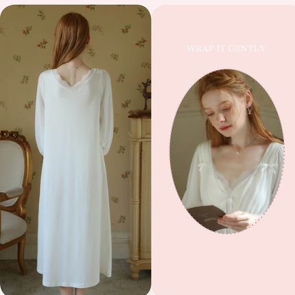 Women's Nightgown Vintage Sleepwear Long Sleeve V Neck Nightdress