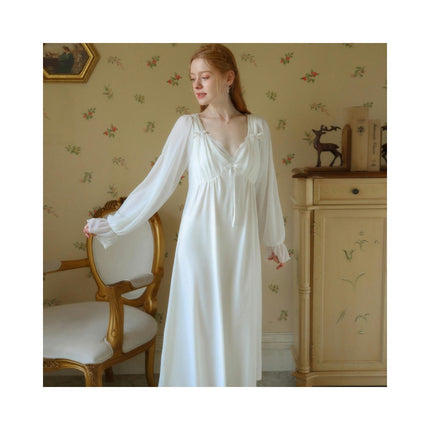 Women's Nightgown Vintage Sleepwear Long Sleeve V Neck Nightdress