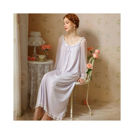 Women's Long Nightgown Long Sleeve Vintage V Neck Nightdress