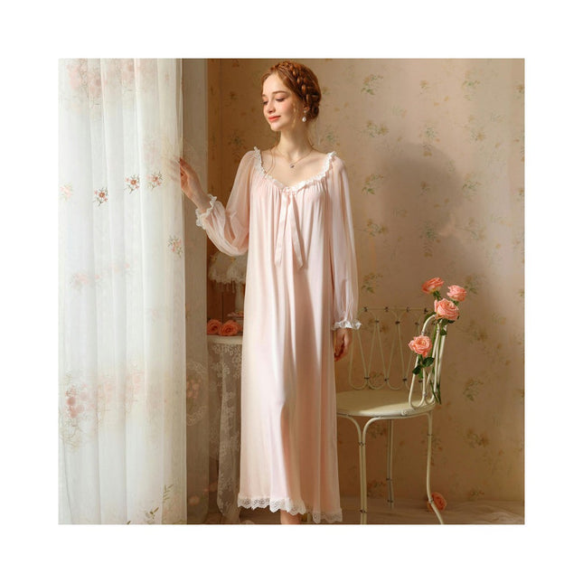 Women's Long Nightgown Long Sleeve Vintage V Neck Nightdress