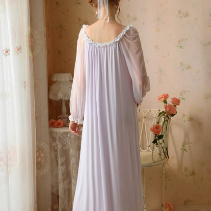 Women's Long Nightgown Long Sleeve Vintage V Neck Nightdress