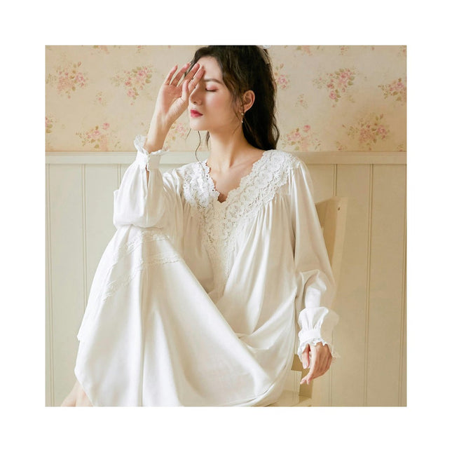 Women's Vintage Victorian Sleepwear Long Sleeve Nightgown Sleep Dress