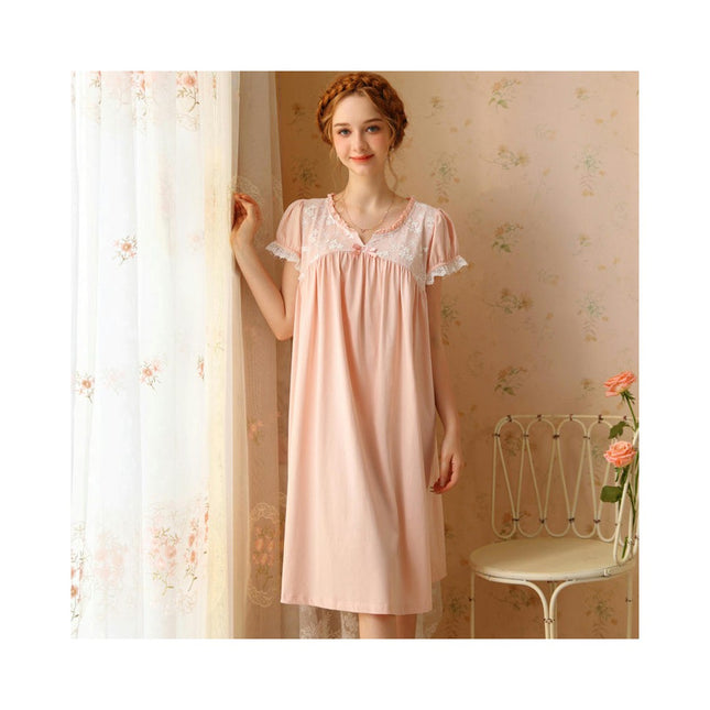 Women's Vintage Victorian Sleepwear Short Sleeve Nightgown Sleep Dress