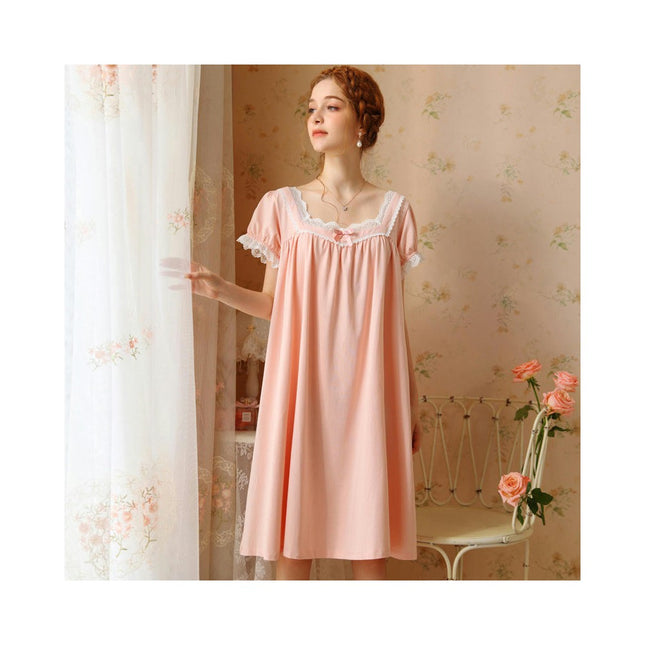 Women's Vintage Victorian Sleepwear Short Sleeve Sleep Dress