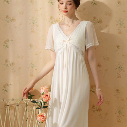 Women Nightdress Short Sleeve Vintage Nightgown Lounge Dress