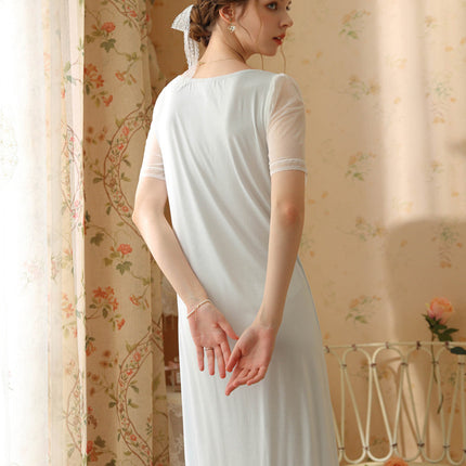 Women Nightdress Short Sleeve Vintage Nightgown Lounge Dress