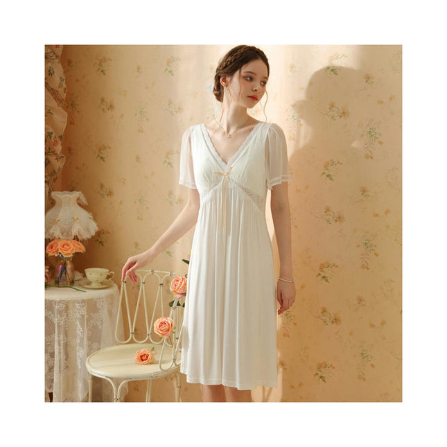 Women Nightdress Short Sleeve Vintage Nightgown Lounge Dress