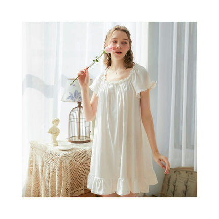 Women's Vintage Nightgowns Nightdress Short Sleeve Sleepwear Lounge Dress