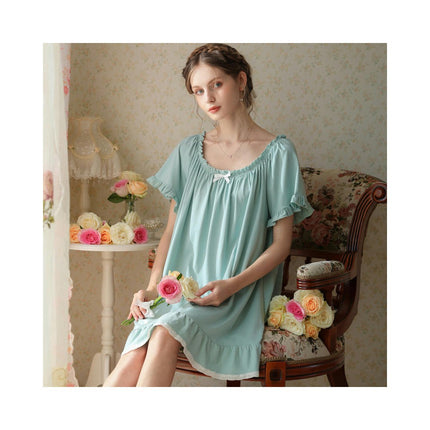 Women's Vintage Nightgowns Nightdress Short Sleeve Sleepwear Lounge Dress