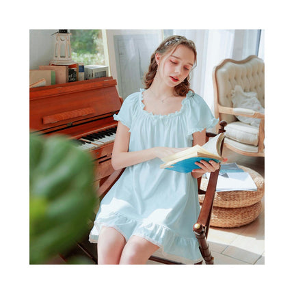 Women's Vintage Nightgowns Nightdress Short Sleeve Sleepwear Lounge Dress