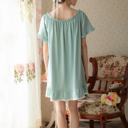 Women's Vintage Nightgowns Nightdress Short Sleeve Sleepwear Lounge Dress