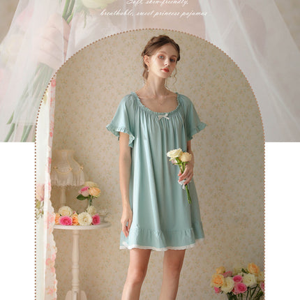 Women's Vintage Nightgowns Nightdress Short Sleeve Sleepwear Lounge Dress