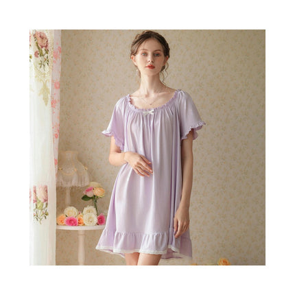 Women's Vintage Nightgowns Nightdress Short Sleeve Sleepwear Lounge Dress