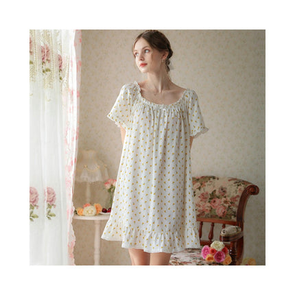 Women's Vintage Nightgowns Nightdress Short Sleeve Sleepwear Lounge Dress