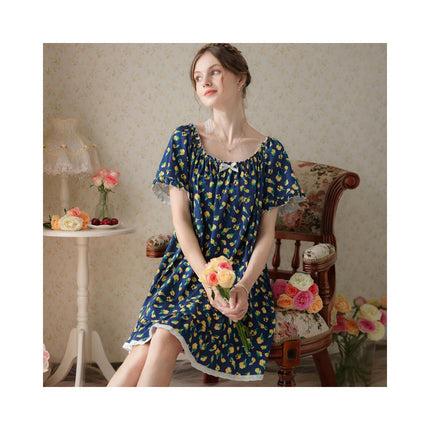 Women's Vintage Nightgowns Nightdress Short Sleeve Sleepwear Lounge Dress