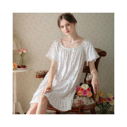 Women's Vintage Nightgowns Nightdress Short Sleeve Sleepwear Lounge Dress