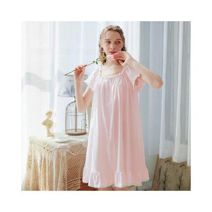 Women's Vintage Nightgowns Nightdress Short Sleeve Sleepwear Lounge Dress