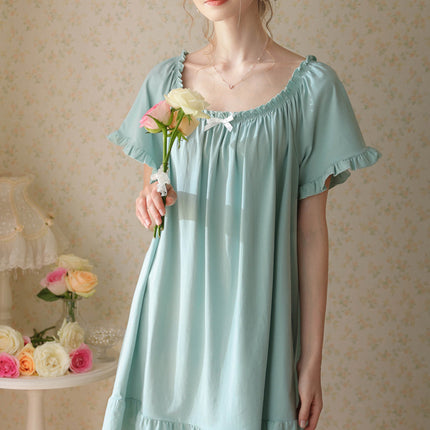 Women's Vintage Nightgowns Nightdress Short Sleeve Sleepwear Lounge Dress