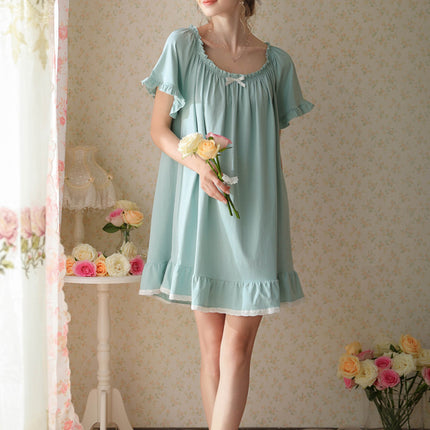 Women's Vintage Nightgowns Nightdress Short Sleeve Sleepwear Lounge Dress