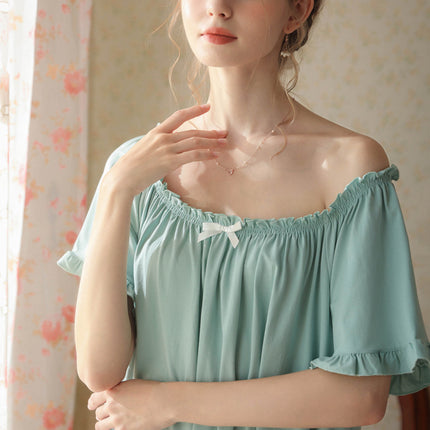 Women's Vintage Nightgowns Nightdress Short Sleeve Sleepwear Lounge Dress