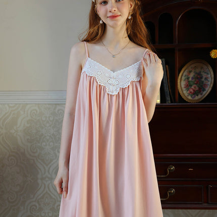 Women's Cotton Lace Nightgown Sleep Dress Victorian Sleepshirt Strap Nightdress