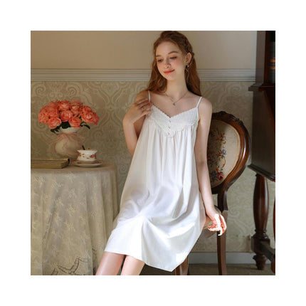 Women's Cotton Lace Nightgown Sleep Dress Victorian Sleepshirt Strap Nightdress